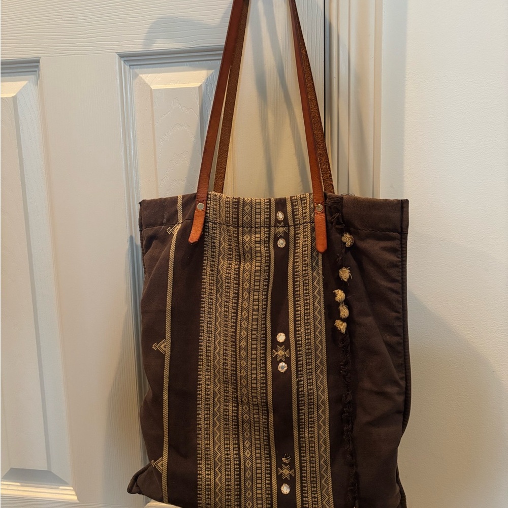 Madewell Dark Brown Tote with Patterned Design